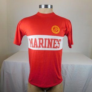 Marine Corp Men Red Vintage Single Stitch T-shirt Short Sleeve Size L USMC Artex